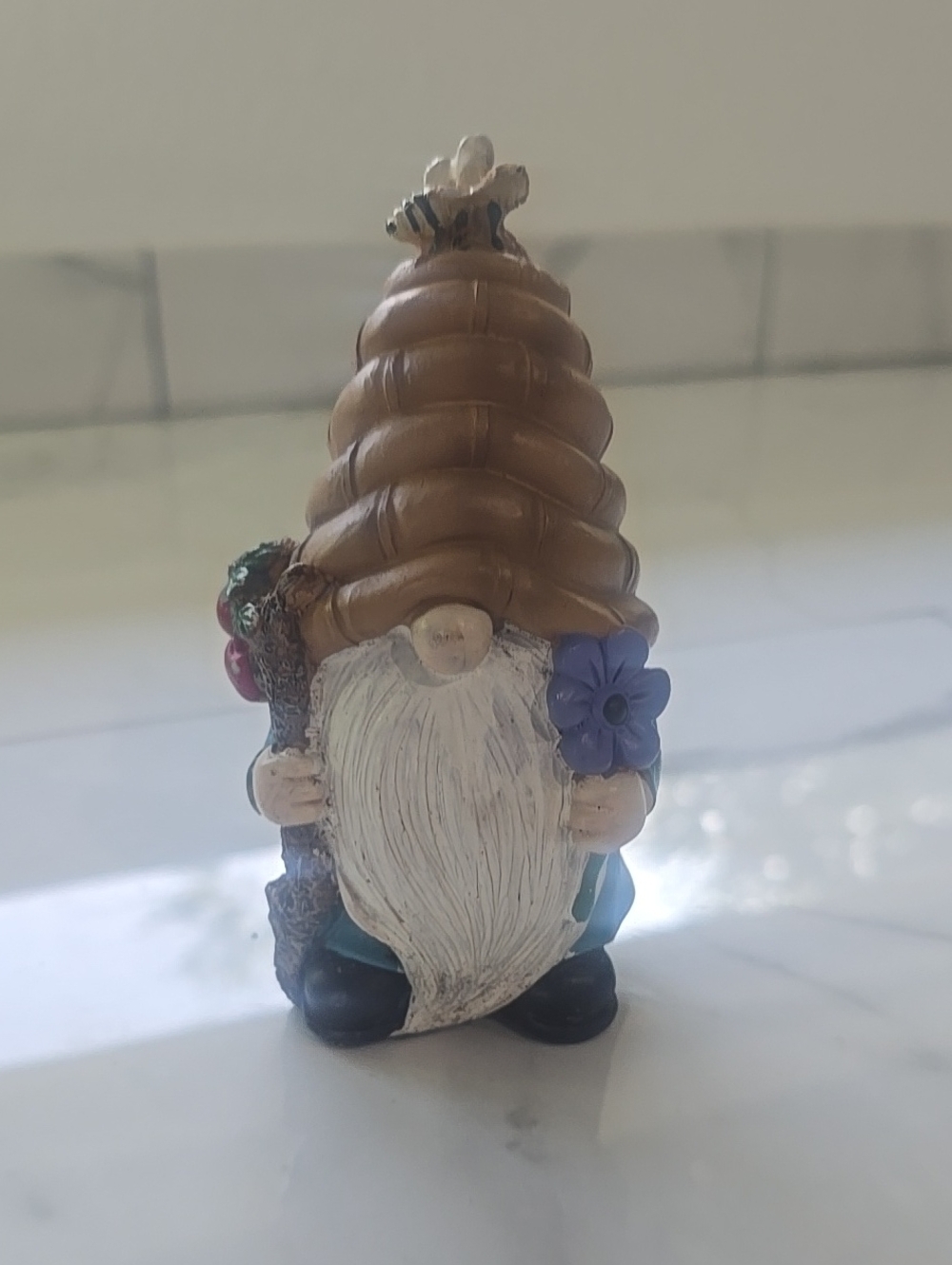 Decorative Garden Gnome Figurine - Brown Hat, White Beard